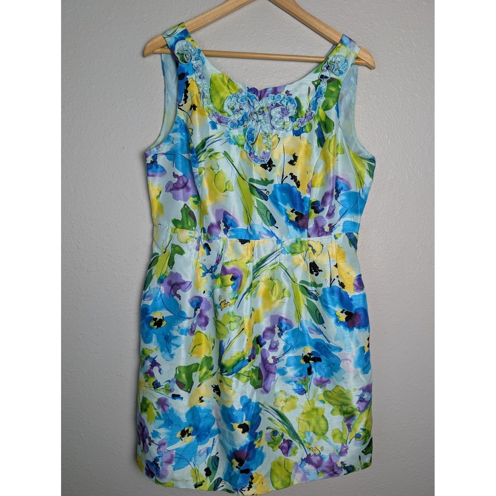 SOHO APPAREL LTD. Dress Womens 12 Blue Short Fit & Flare Scoop Neck‎ Floral